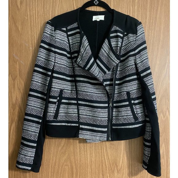 Lou & Grey - Black & White Asymmetrical Zipper Sweater Jacket - Size: S - Picture 1 of 6